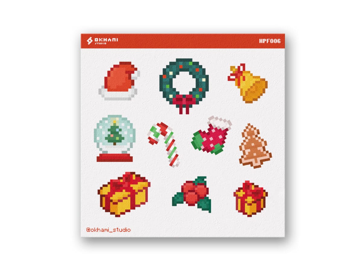 hoja de pegatinas de galletas de navidad pixel art