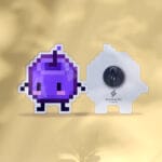 Pin Junimo morado Stardew Valley pixel art
