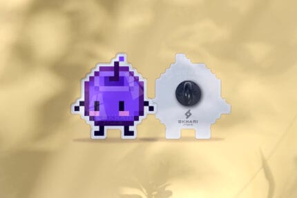 Pin Junimo morado Stardew Valley pixel art