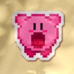Pegatina Kirby pixel art - Cogiendo aire