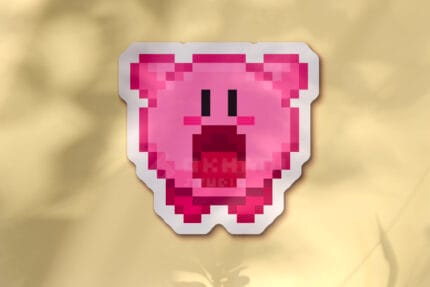 Pegatina Kirby pixel art - Cogiendo aire
